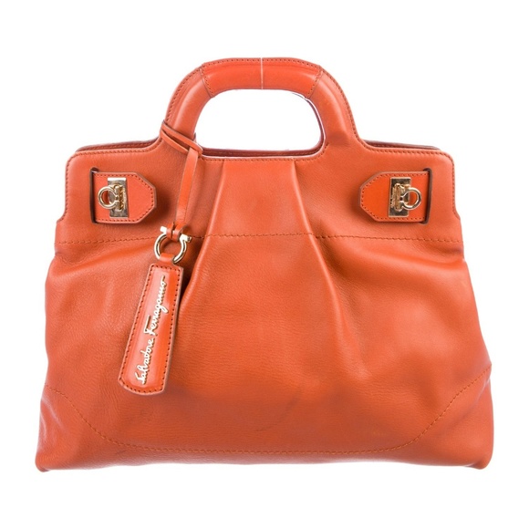 Salvatore Ferragamo Handbags - Salvatore Ferragamo Orange Leather Gancio Tote